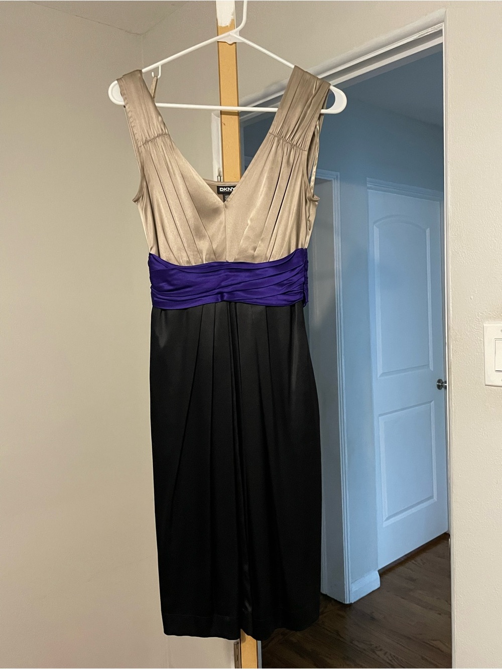 DKNY Midi Colorblock Dress in Beige, Purple & Black